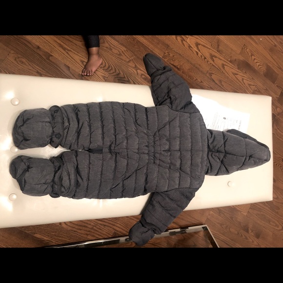 Organic feather down grey baby snowsuit onesie - Picture 2 of 2
